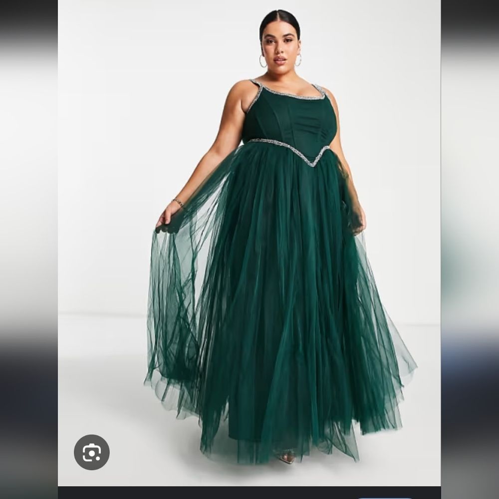 Lace & Beads Exclusive Corset Embellished Maxi Dress Emerald Green Plus Sz 24